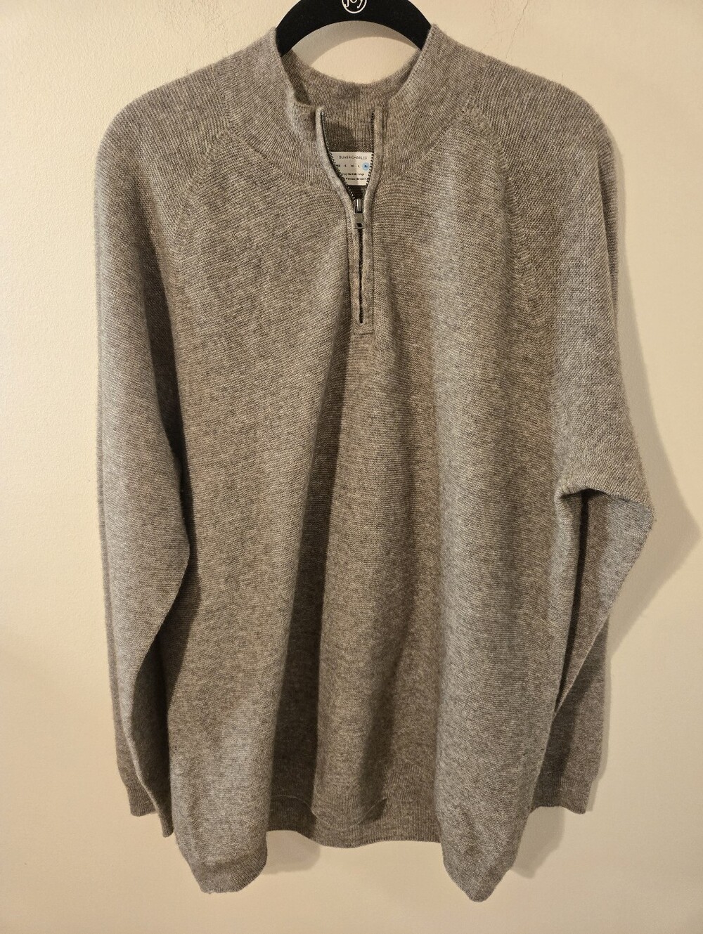 Oliver Charles Merino Wool Khullu Quarter Zip Sweater XL Gray Made USA